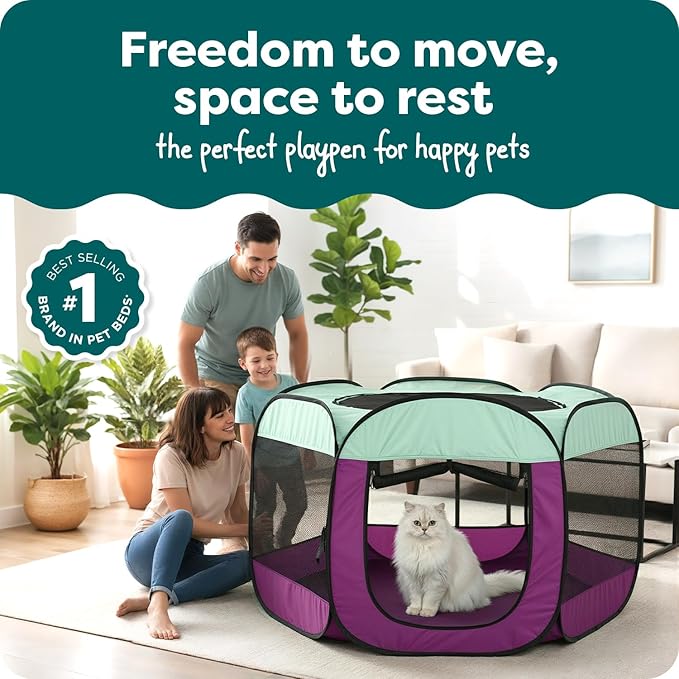 FurHaven Portable Pet Playpen for Dogs & Cats, Foldable Indoor Kitten Playpen with Mesh Sides, Pop Up Travel Dog Pen, X-Large, Purple