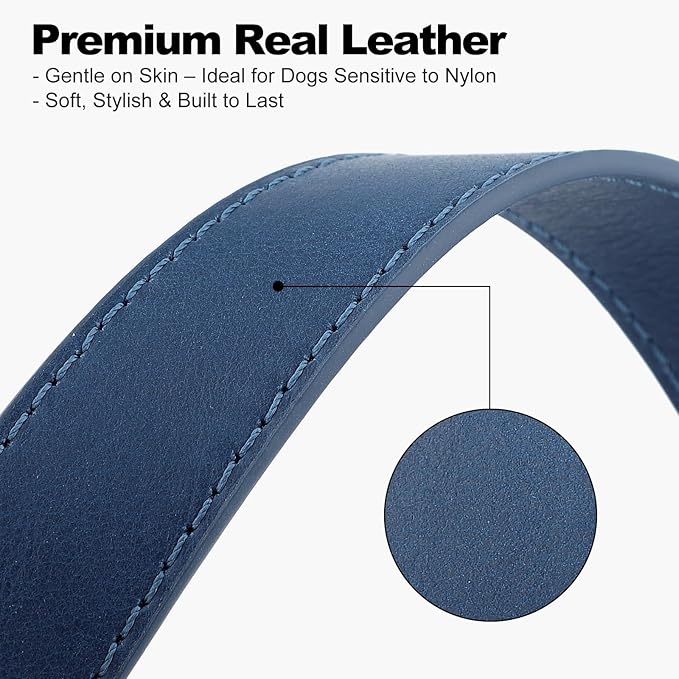 Plutus Pet Genuine Leather Dog Collar – Adjustable Pet Collar with Quick Release Metal Buckle, Soft Real Leather for Small Medium Large Dogs, Heavy Duty & Skin-Friendly (Royal Blue, XS)