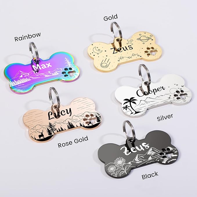 YEHANTI Dog Tags Personalized for Pets with Name Pattern Art Design - Engraved with Laser - Stainless Steel Cats Dogs ID Tags - Stylish Dog Collar Accessories (Paw Print Bone)