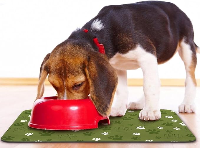 Dog Food Mat, Absorbent Water Bowl Mats Cat Pet Feeding Placemats Dark Green 16 * 24 inch