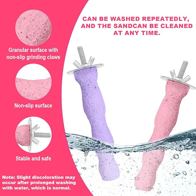 2pcs Bird Beak Grinding Stone, Resin Anti-Slip Beak Grinder Stone Bird Nail Trimming Claw Trimmer Perches Parrot Cage Stand Toys for Budgie Cockatiel Conure Parakeet Cage Accessories (Pink, Purple)