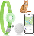 Cat Tracker, GPS Tracker Compatible with Apple Find My App(Only iOS), Waterproof Cat Tracker Collar with Bell and Safety Elastic Buckle, No Monthly Fee Pet Trackers, Works with Any Collar,Green