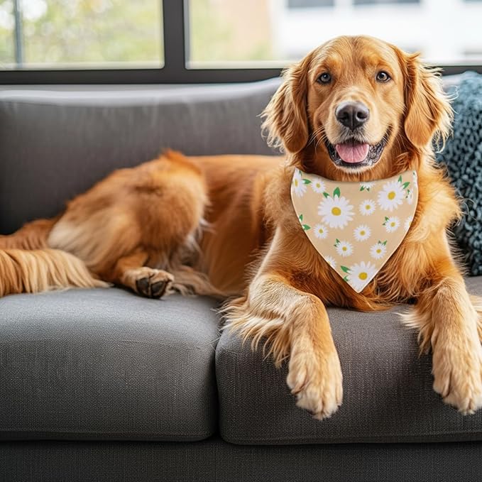 4Pcs Floral Dog Bandanas Girl Large Daisy Triangle Scarf Reversible Spring Bibs Handkerchief Cute Flower Bandanas for Large Dogs Pets
