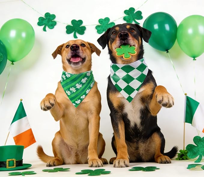 St. Patrick's Day Dog Bandanas Set 2PCS-Large,Featuring Irish Shamrock & Plaid Design Bandanas for Holiday Parties,Perfect Pet Scarves for Boys and Girls,Dog Outfit Gifts for Medium to Large Dogs