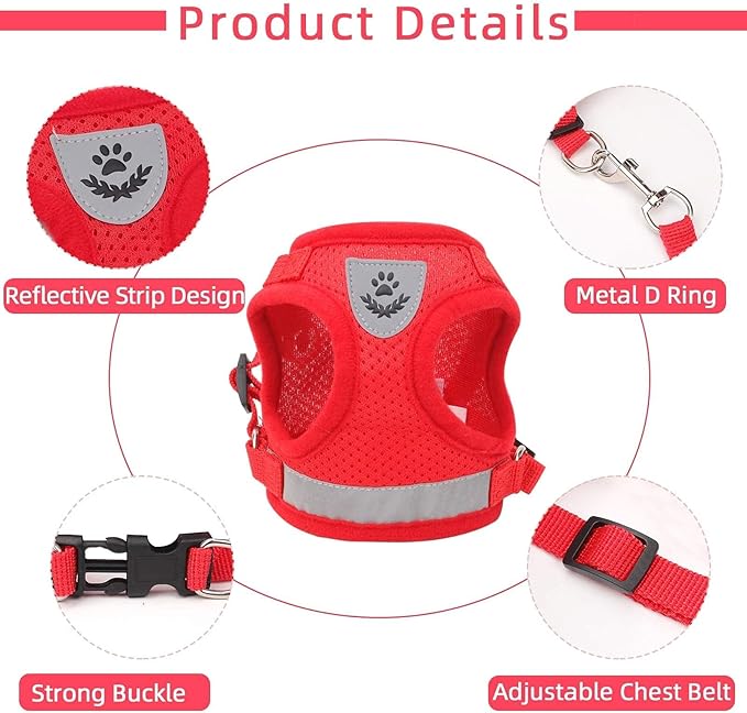 Cat & Dog Vest Harness - All Weather Mesh, Reflective Strap, Step-in Adjustable for Small Cats & Dogs (Red, XS)