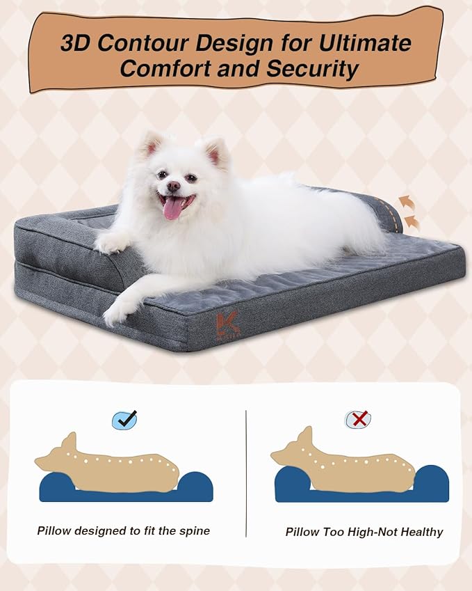 KSIIA Washable Dog Bed Medium Size Senior Dog, Orthopedic Warm Soft Pet Sofa Waterproof Pet Couch with Sides, Non-Slip and Egg-Crate Foam Beds with Removable Cover, 29x18Inch, Dark Grey