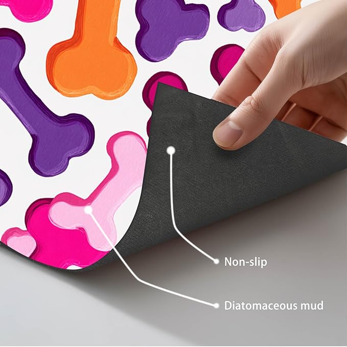 Colorful Dog Bone Pattern Pet Food Mat for Dog Food and Water Bowl Pet Feeding Bowl Mats for Pet Feeding Areas Funning Easy Clean Fast Dry Cat Water Bowl Mat 24" x 16"