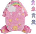 Dog Sweaters Small Girl Warm Fleece Pajamas, Cute Extra Small Dog Clothes, 4 Legs Puppy Jumpsuit Pjs Soft Stretchy Doggie Onesies Pet Outfit Apparel for Chihuahua Yorkie, Rainbow Pink, XXS