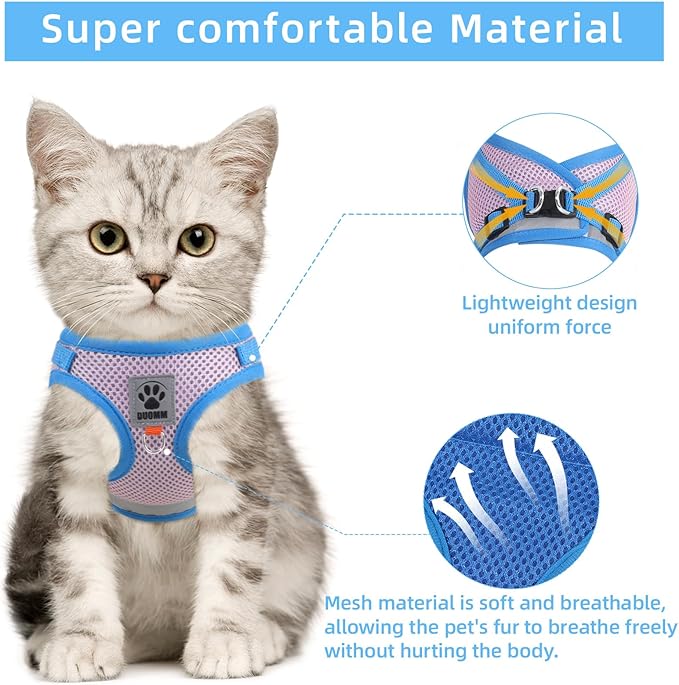 Cat & Dog Vest Harness - All Weather Mesh, Reflective Strap, Step-in Adjustable for Small Cats & Dogs (Pink and Blue,XS)