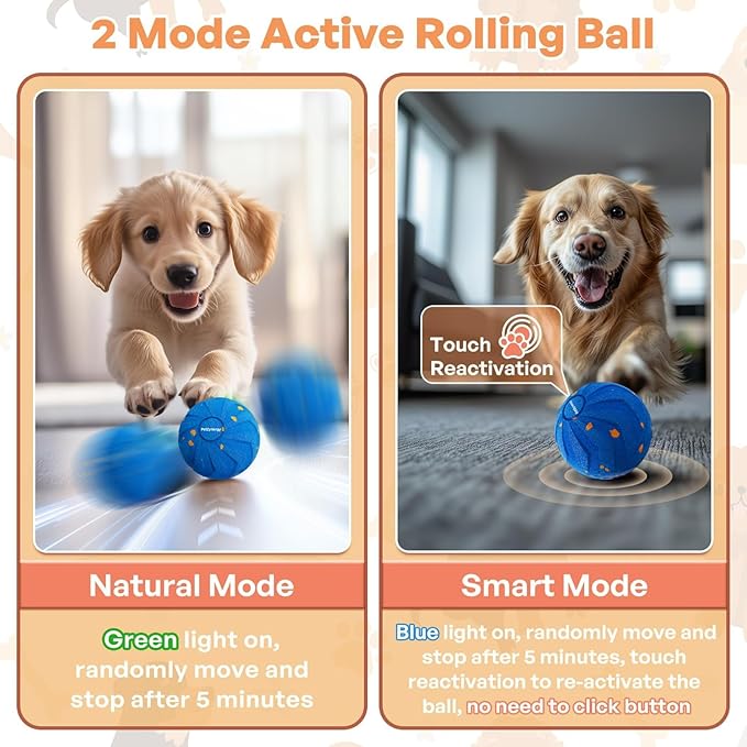 PawPlay 2026 Smart Interactive Dog Ball, Rechargeable Electronic Pet Toy with Type-C Charging, Blue Motion Activated Ball for Dogs, Indoor Outdoor Exercise and Training.