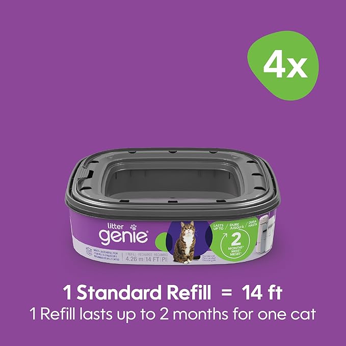 Litter Genie Refill Bags | Standard 4-Pack, 56 total ft | Up to 8 Months of Supply | Ultimate Odor Control Cat Litter Bags