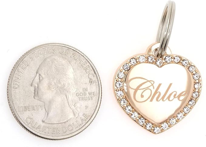 Custom Engraved Personalized Rose Gold-Plated Small Heart Rhinestones Pet Jewelry Dog Cat ID Tag