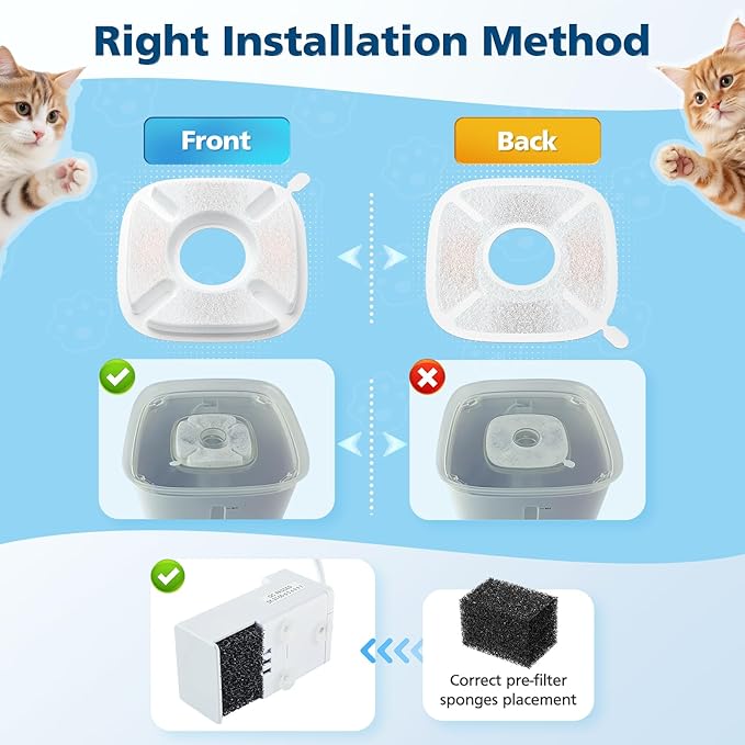 16 Pcs Cat Water Fountain Filters for Veken 95oz/2.8L, 67oz, 85oz, 135oz Dog Water Fountain Automatic Pet Fountain Dog Water Dispenser 8 Pcs Pet Fountain Filter Replacement & 8 Pcs Pre-Filter Sponges