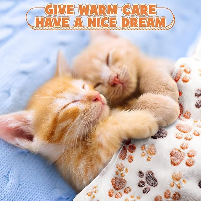 Tegeme 12 Pcs Pet Blankets Soft Fluffy Fleece Dog Cat Warm Paw Print Pattern Blankets Flannel Throw for Pets Dog Puppy Cat(23 x 16 Inch,White)