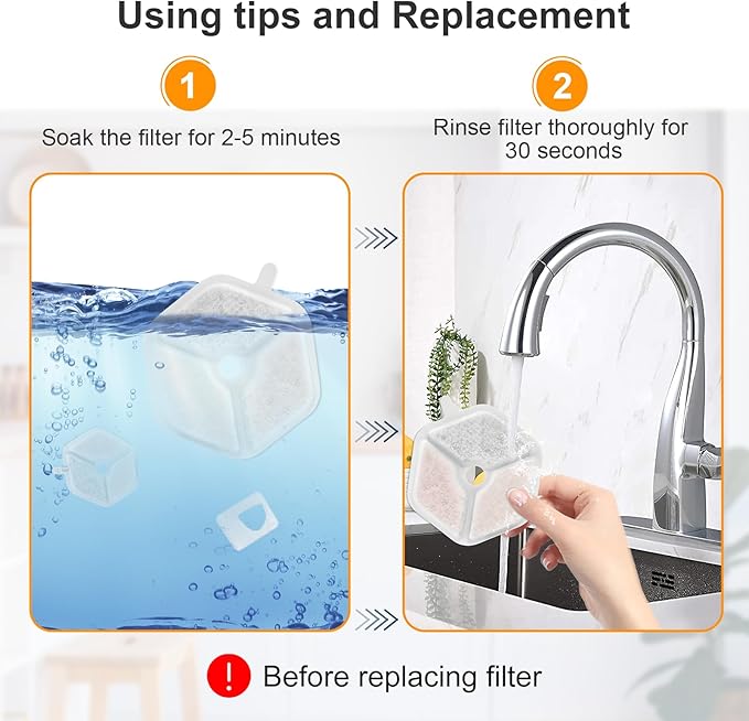 Pet Water Fountain Filters Replacement for 152oz/4.5L Wireless Cat Water Fountain PTM-643, 9+9 Packs Packs Replacement Filters Sponges Sets