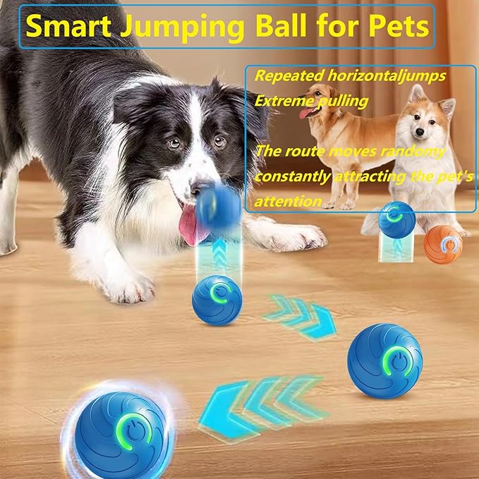 Smart Jumping Ball for Dogs & Cats Duraspin Dog Bouncing Ball Random Path Electric Automatic Moving and Rolling Pets Toy Interactive Jumping Vibrating Bouncing Balls for Puppy Toys（1Pack，Blue）