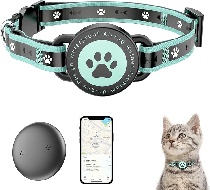 GPS Cat Tracker Collar(iOS & Android), Bluetooth Mini GPS Dog Tracker, Smart Pet Activity Tracker, No Monthly Fee, Work with Apple Find My & Google Find Hub, Finder Tag for Pets,Items Green 1 Pack