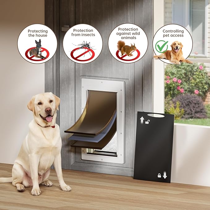 3-Flap Dog Door, Large Doggy Door, Doggie Door for Install in Interior and Exterior Doors or Wall, Insulation Layer, 2 Magnetic Flaps, Closing Panel, Never Rust, for Pet Up to 100lb (Large)