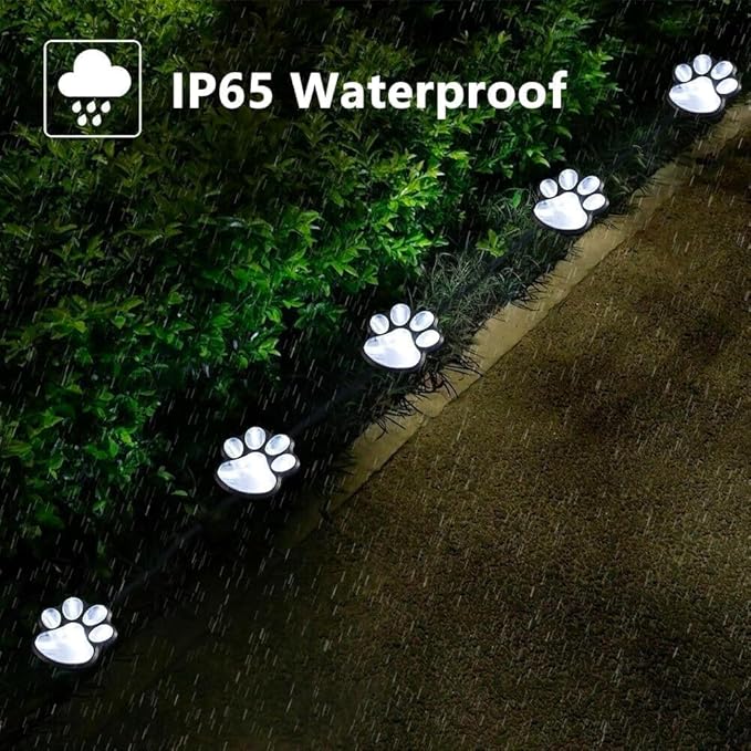 Paw Print Solar Lights - Set of 4 Pack Dog Animal Lights Waterproof,Paw Print Solar Lighting Outdoor Garden, Pet Lover’s Garden Path Lighting, Walkway Lighting for Yard (Cool White)
