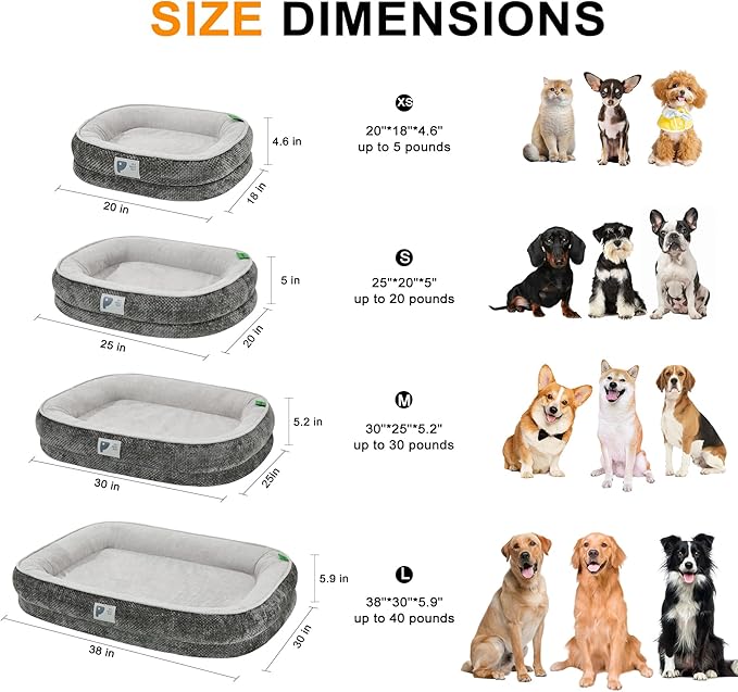 Dog Beds for Small Dogs,Orthopedic Bed with Removable Cover&Non-Slip Bottom Couch Bed with Four-Sided Bolster Grey S