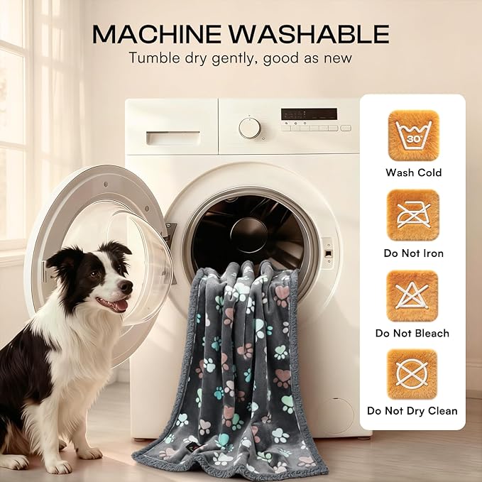 Luciphia Waterproof Pet Blankets for Couch Sofa Bed Cover Liquid Pee Proof Washable Soft Fluffy Large Dog Blanket Reversible Furniture Protection Grey Paw Thicken Large（65" x 57"）
