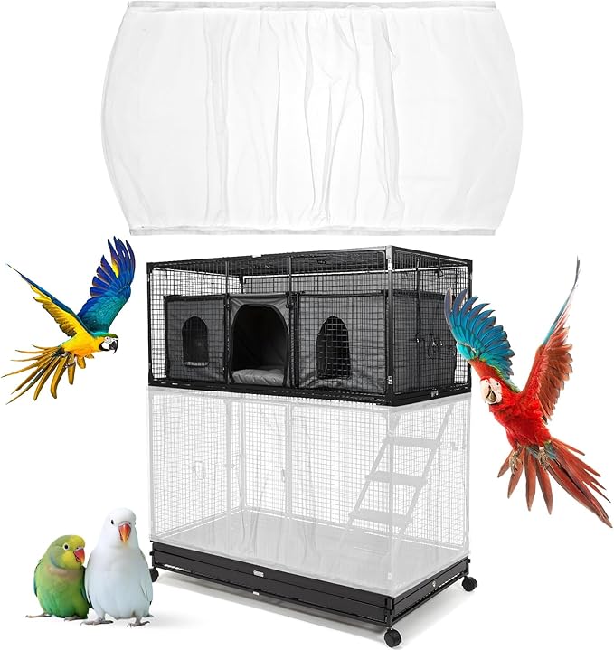 Grevosea Bird Cage Seed Catcher, Large Bird Cage Cover Stretchy Adjustable Nylon Mesh Birds Cages Net Skirt for Parrot Parakeet Macaw African Round Square Cages Accessories (White)