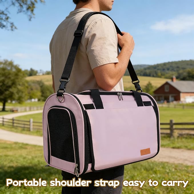 TWDEPART Cat Carrier Backpack - Multifunctional, Firm & Foldable with Roll-Up Shade, Breathable Design Includes Collapsible Bowl and Cushion (Pink)
