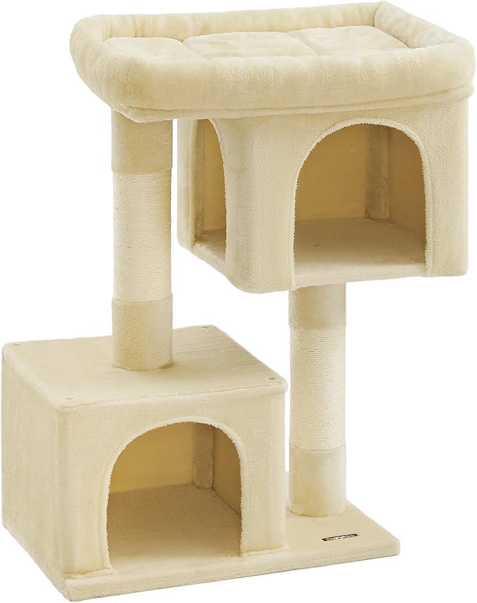 Feandrea Cat Tree, 40.6-Inch Cat Tower, Plush Condo for Extra Large Cats up to 44 lb, Large Perch, 2 Caves, Scratching Post, Beige UPCT614M01