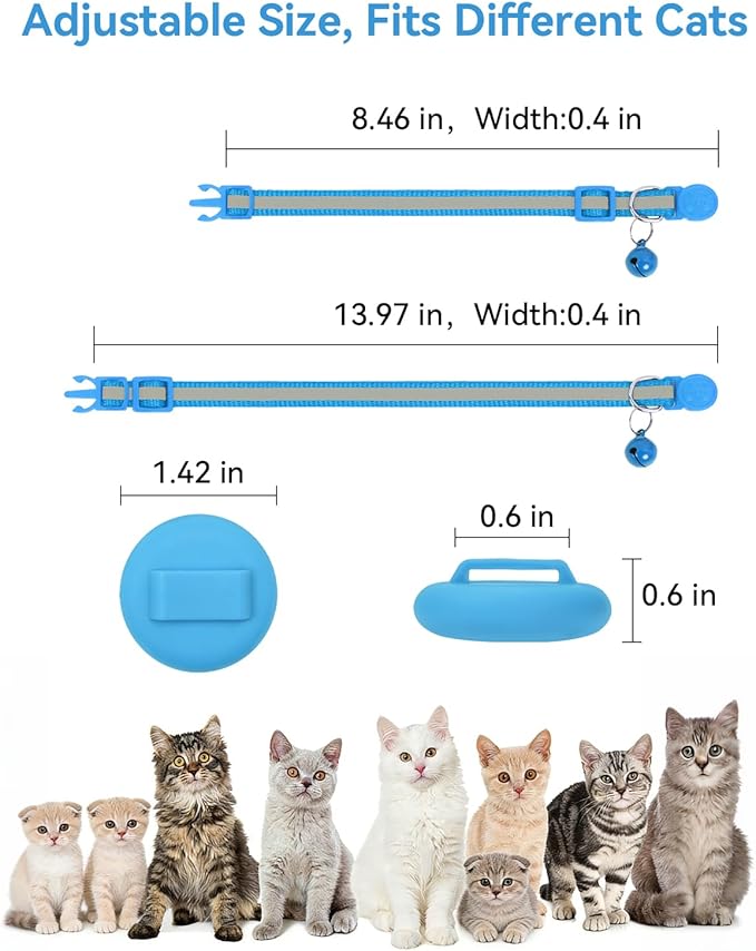 Joytale AirTag Cat Collar 2 Pack with Breakaway Safety Buckle, Reflective Cats Collar with AirTag Holder, Adjustable 7.5-12.5 Inch, Anti-Fraying Lightweight for Girl Boy Kitten, Sky Blue