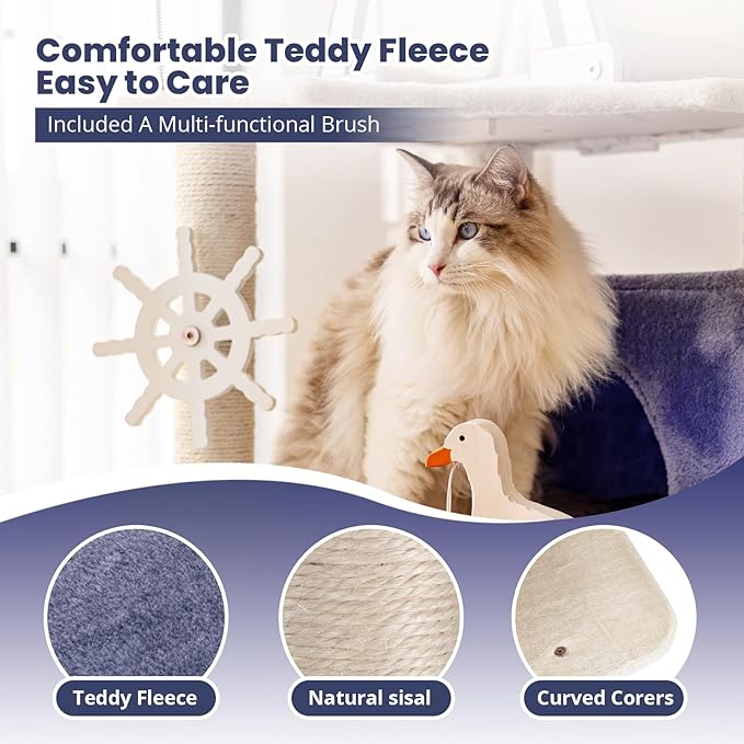 HYABi 48.5-Inch Novelty Lighthouse Seagull Wheel Buoy Cat Tree Tower Condo Bed Furniture Plush Ball Toy Fish Platforms Multi-Level with Scratching Posts Play for Indoor Cats