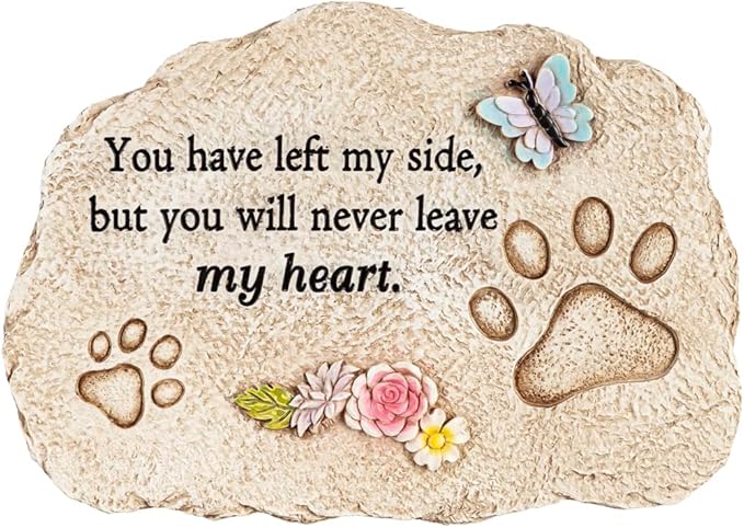 Evergreen Pet Memorial Stones | You Will Never Leave My Heart | 11.5 inches Wide | Remembrance Décor for Homes, Lawn and Garden Gift | Loss of Dog or Cat | Outdoor or Indoor