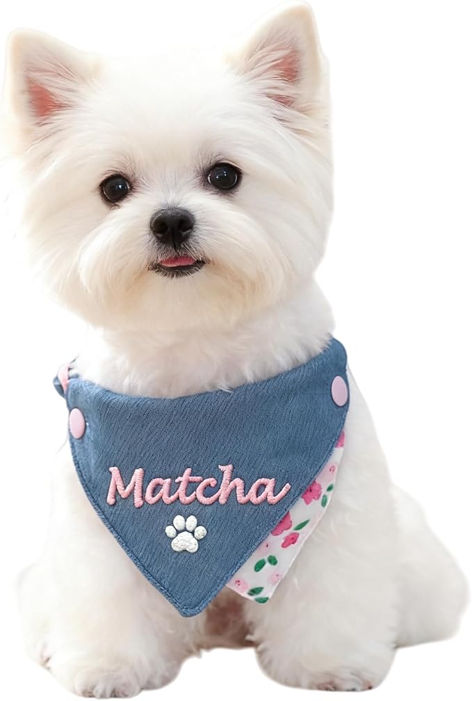 Custom Embroidered Dog Bandana Personalized with Name Adjustable Triangle Neckwear Scarf for Dogs and Cats Washable Polyester Pet Accessories Gift for Pet Lovers