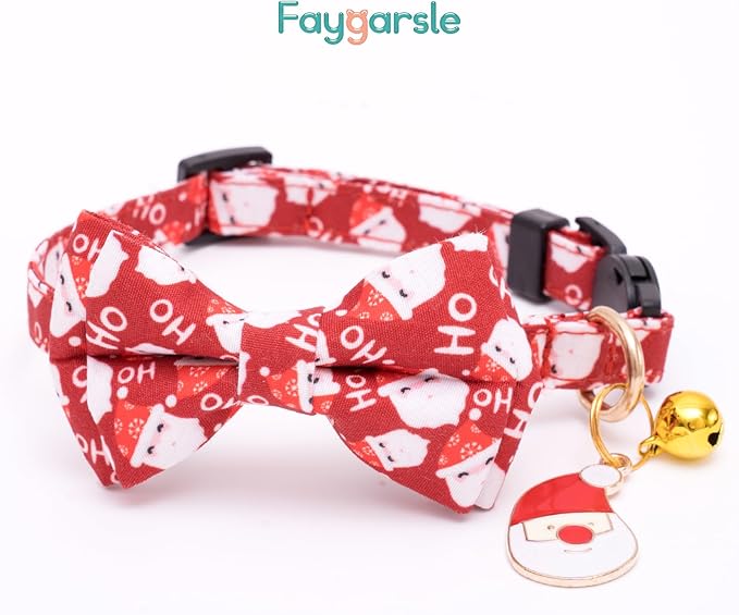 Faygarsle 2 Pack Christmas Cat Collars - Cute Holiday Collars with Bow Tie, Breakaway, Red & Green, Winter, for Boy & Girl Cats