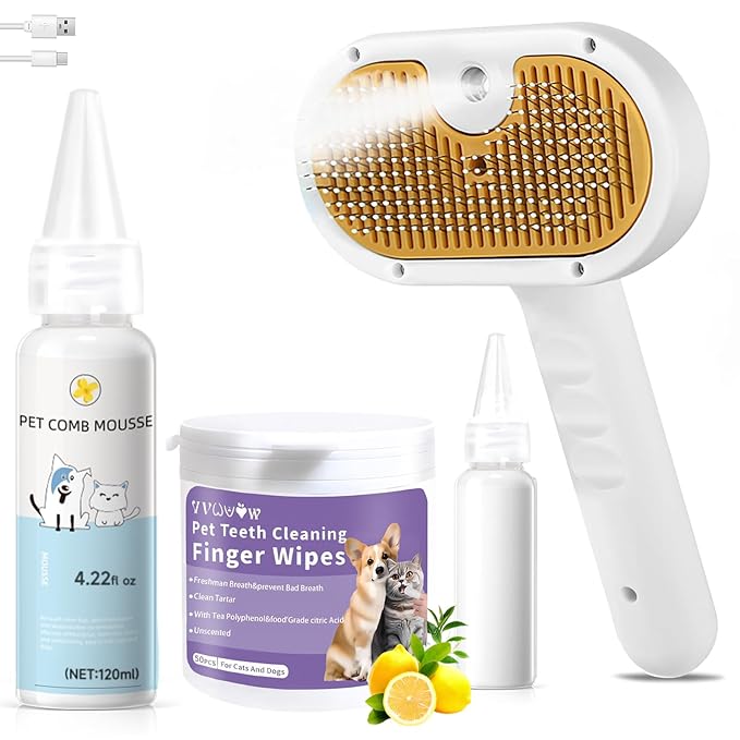 Pet Steam Brush for Dog & Cat – shower bath brush – Steam for Shedding & Grooming Water Brush for Long & Short Haired Pets Spritz Defur Comb 3-in-1 Spray Hair Removal Comb