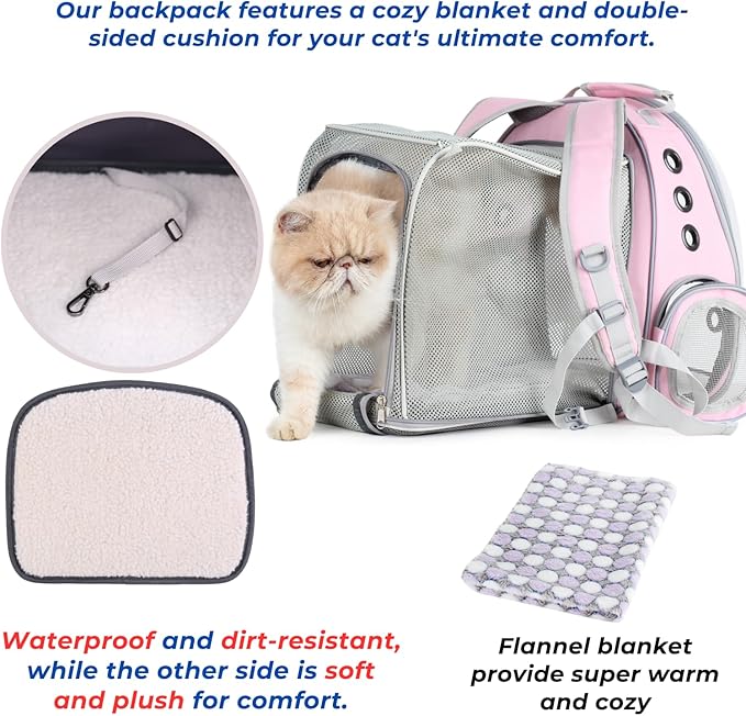 Lollimeow Cat Carrier Backpack, Expandable Bubble Pet Carrier for Cats and Small Dogs, Airline Approved Travel Backpack for Hiking, Walking & Outdoor Adventures - Supports up to 14 lbs