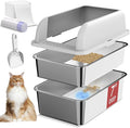7" Deep Stainless Steel Sifting Litter Box for Pine Pellets, XL Stainless Steel Litter Box with Lid, Removable & Anti-Leakage, High Sides Metal Cat Litter Boxes for Big Cat, Non-Sticky, Easy Cleaning