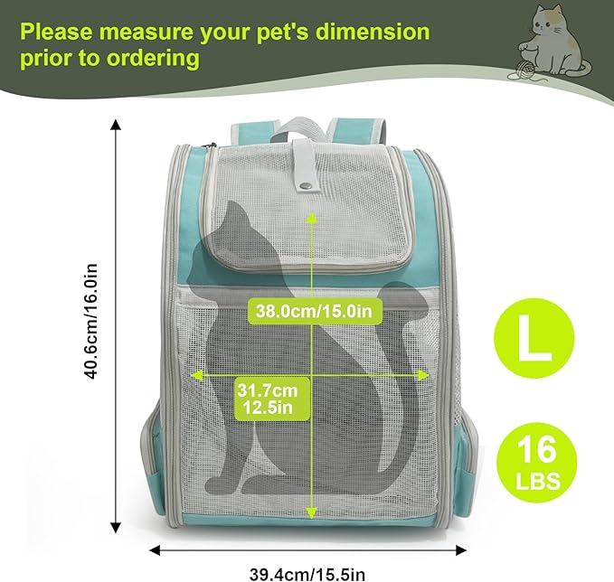 halinfer Backpack to Carry Cat and Small Puppy up to 16 Pounds, Breathable Pet Carrier to Transport Kitten Rabbit to Vet Visit Bag, Airline Approved Collapsible Expandable Black