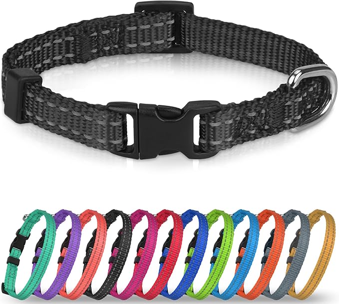 Joytale Small Dog Collar, Reflective and Adjustable Nylon Collar with Quick-Release Buckle, Lightweight No-Choke Design for Puppy and Extra Small Dogs, Black, XS