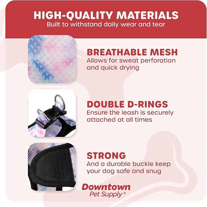 Downtown Pet Supply Step-in Dog Harness – No Pull, Adjustable Padded Mesh with Reflective Trim, Secure Buckle Strap – Comfortable & Breathable Small Dog Harness, Large, Tie Dye