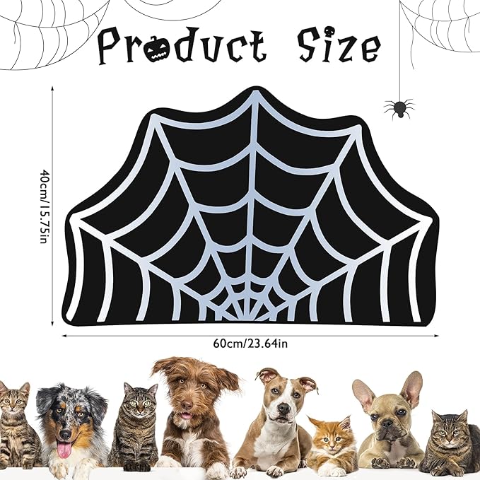 Pet Mat for Food and Water, Absorbent Non-Slip Quick Dry Dog Food Mat for Dog Cat Bowl Indoor Outdoor Pet Dining Gift Halloween Decorations (15.74 * 23.62In, Spider)
