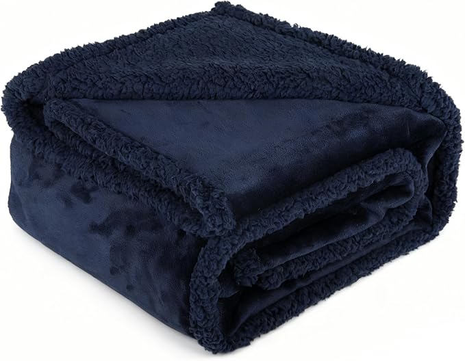 Waterproof Dog Blanket for Medium Dogs - Reversible Washable Pet Blanket, Soft Sherpa Fleece Furniture Protector, Cat Throw Bed Couch, Navy, 30"x40"