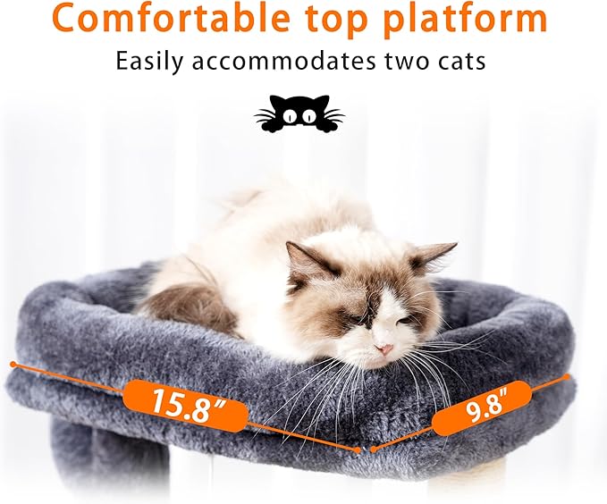 Heybly Cat Tree, 39.4 Inches Tower Condo with Scratching Post, Cat Tower for Indoor Cats, Fully Wrapped Sisal Pole, Soft Platform, 2 Baskets and Dangling Toy, Smoky Gray HCT006SG