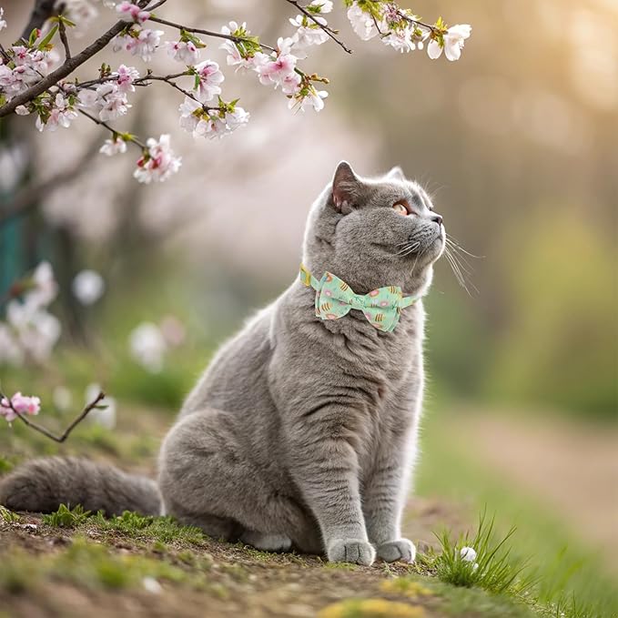 EXPAWLORER Spring Cat Collar Breakaway with Bells - 2 Pack Cute Flower Pet Collar with Removable Bow Tie and Bandana, Adjustable Safety Buckle with Bee Pendants for Girl Boy Cats Kitten