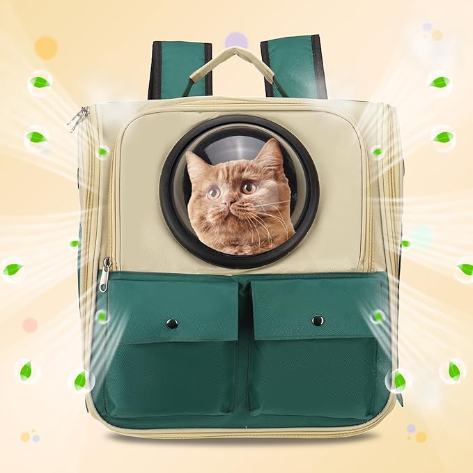 Pet Backpack Carrier, Portable and Ventilated, Oxford Cloth, Dogs Cats and Small Animals Travel Bag 12.99", (Khaki Green, 1 Pcs), Intended for Hiking/Camping/Traveling