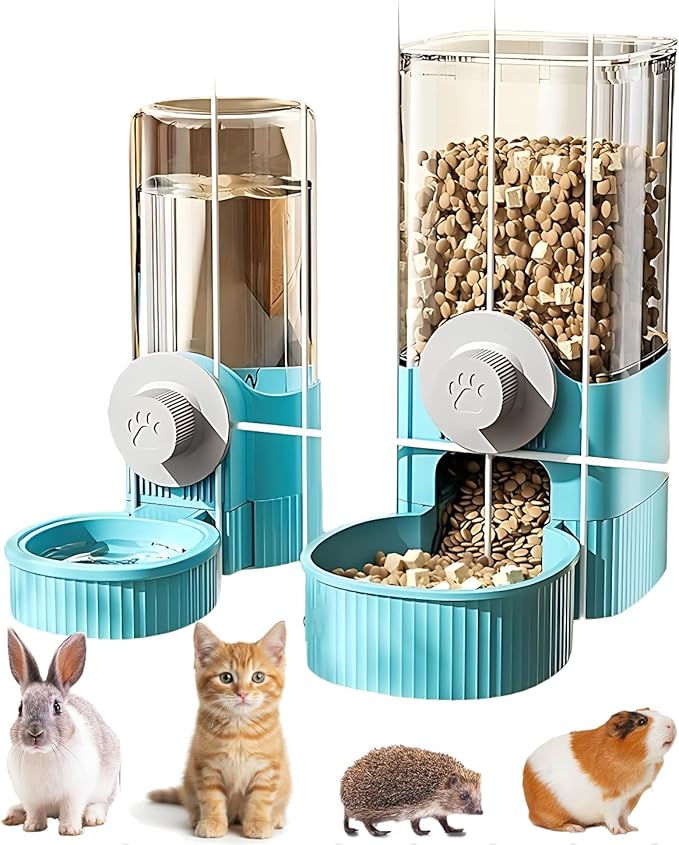 GPY Automatic Hanging Gravity Pet Feeder and Water Dispenser Set ，Automatic Rabbit Feeder and Dog Water Dispenser for Dogs Cats Pets Animals Large Capacity (Blue Water Feeder&Food Feeder) (Blue)
