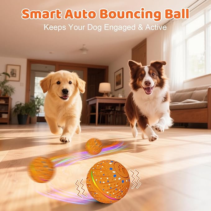 Interactive Dog Toys Ball - Smart Moving Bouncing Dog Ball with Colorful Lights, E-TPU Material, 3 Play Modes Automatic Rolling Balls Toy for Small Medium Dogs Keep Them Busy(Orange)