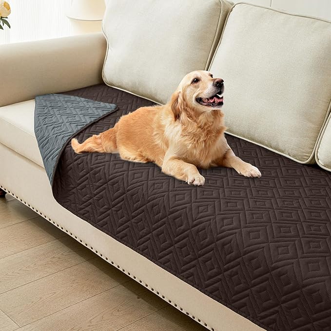 hyha Waterproof Dog Blanket, Soft Pet Bed Blankets, Waterproof Sofa Couch Cover for Dogs Washable, Reversible Pet Couch Covers for Sofa Furniture (30x90 Inch, Chocolate/Dark Grey)