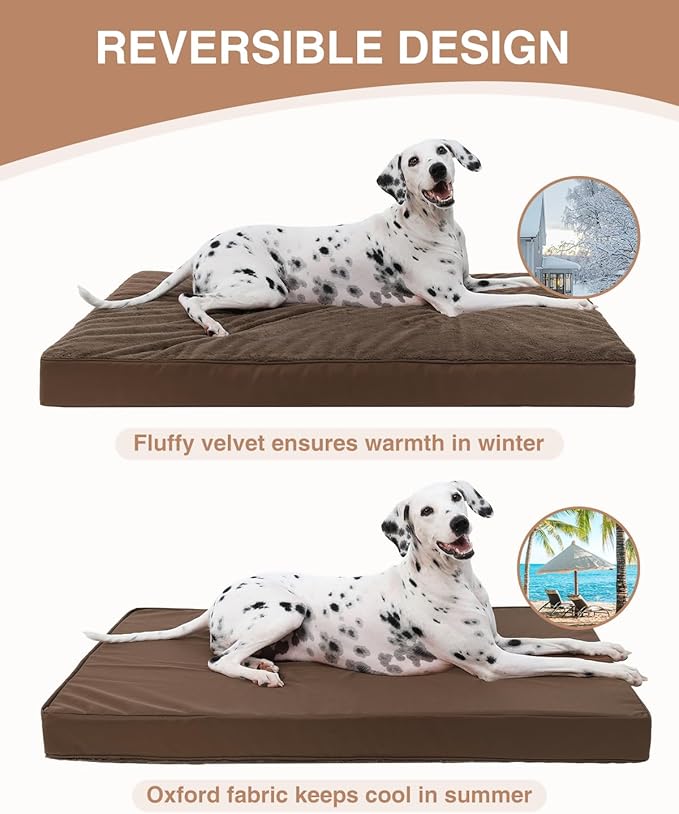 KSIIA Orthopedic Dog Bed Crate Waterproof Pet Mats for Extra Large Dogs Deluxe Plush Washable Pet Bed with Egg Crate Foam & Removable Cover, 47 x 29 Inch, Brown