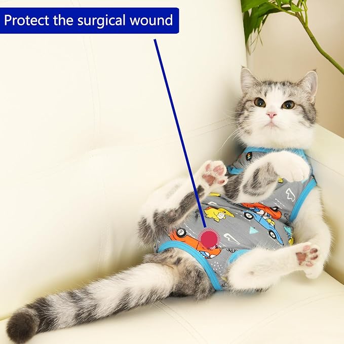 Cat Recovery Suit Cat Onesie for Cats After Surgery Female Male Spay Kitten Neuter Surgical Bodysuit Post Surgery Cone of Shame Alternative Anti Licking (Gray, Large)