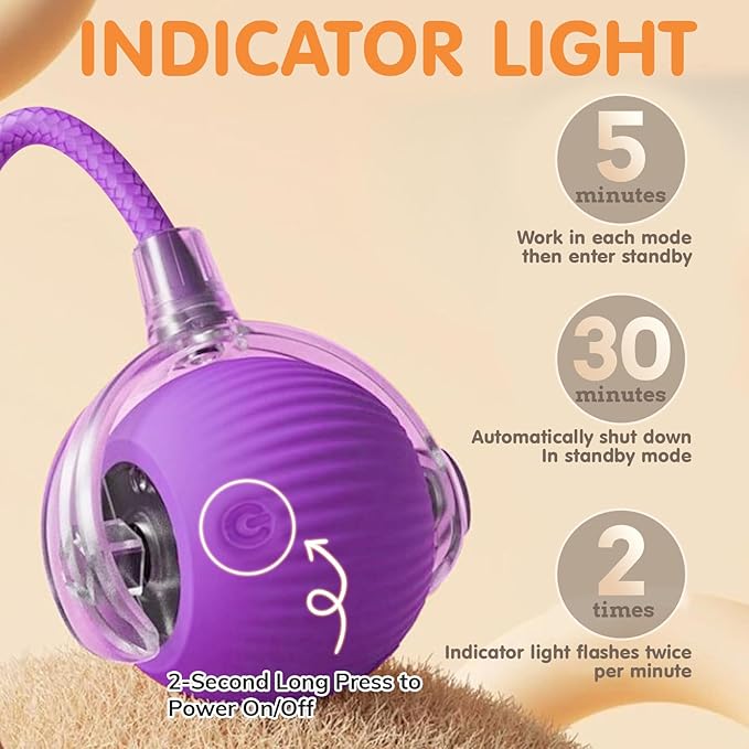 Rocfish Durable Interactive Cat Toys for Indoor Cats, Smart Automatic Cat Chase Ball Toy, Upgraded Speedy Tail Kitten Toy for Bored Indoor Adult Pets (Purple)